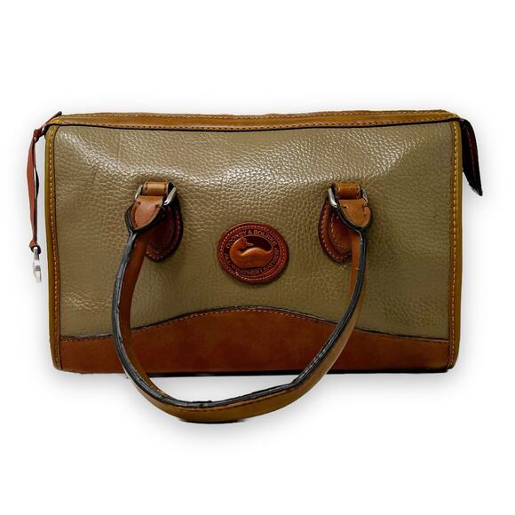 Vtg 90s Dooney & Bourke All-Weather Pebbled Leather Satchel Bag Purse Tan/Brown - Picture 1 of 14